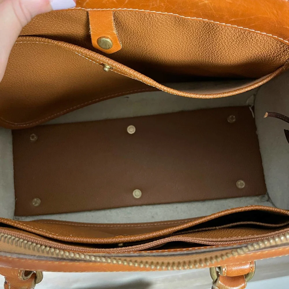 Dooney & Bourke Cream and Brown Pebbled Leather Satchel